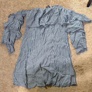 American Eagle Outfitters Blue and White Strapless Dress